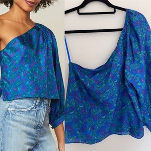 New! Veronica Beard Women’s Size 12 Lyric One-Shoulder 100% Silk Top Cobalt